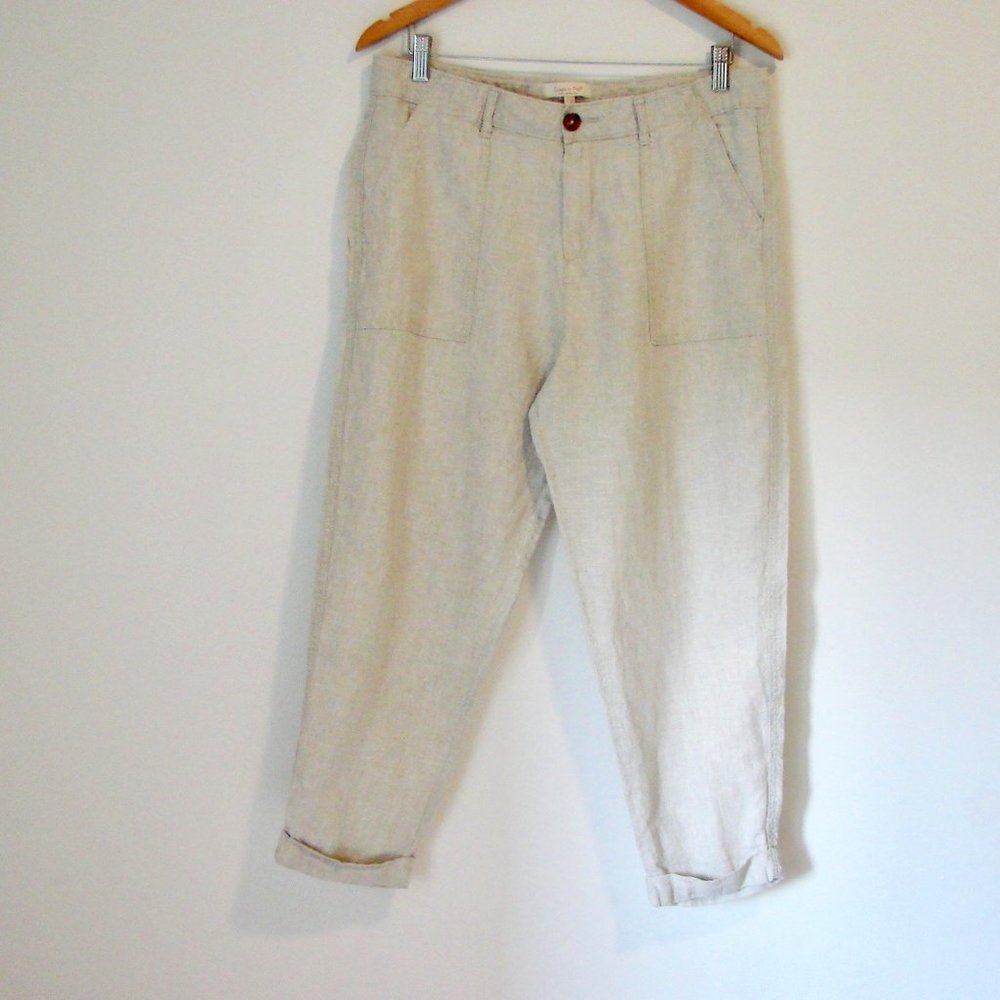 Linen by F&F Beige Tan Linen Flowy Cuffed Pants Size 10